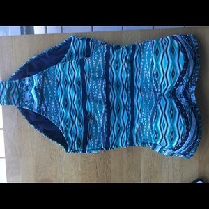 Blue strapless one piece